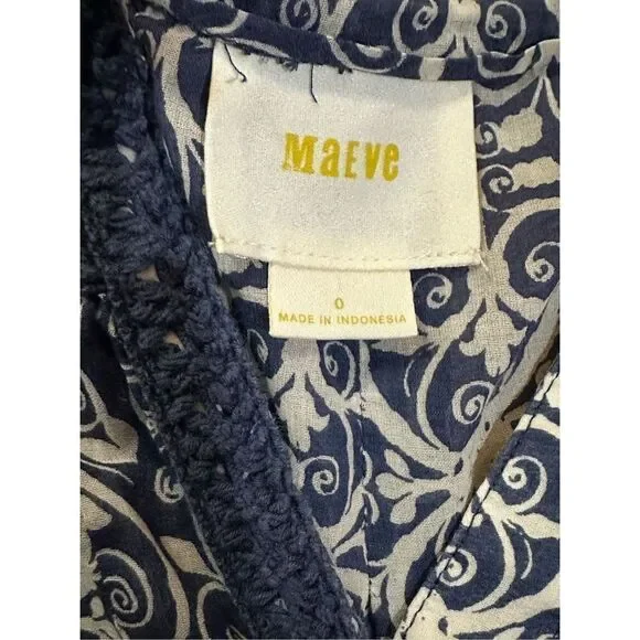 Anthropologie MaEve Abella Pintuck Blue Print Blouse sz 0 - Picture 4 of 11